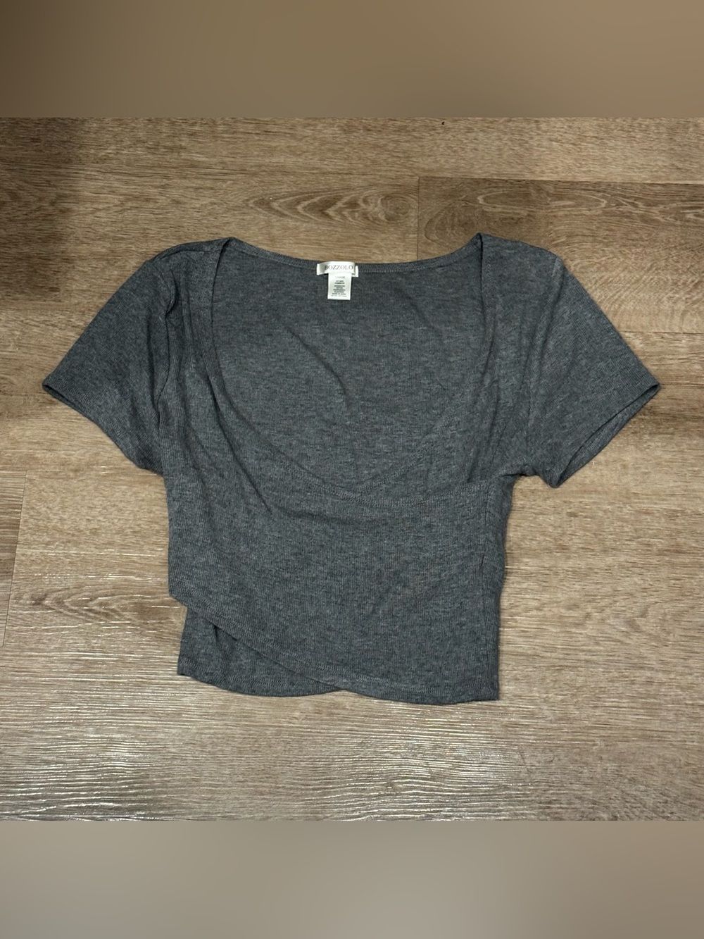 Bozzolo Charcoal Scoop Neck Ribbed Crop Top